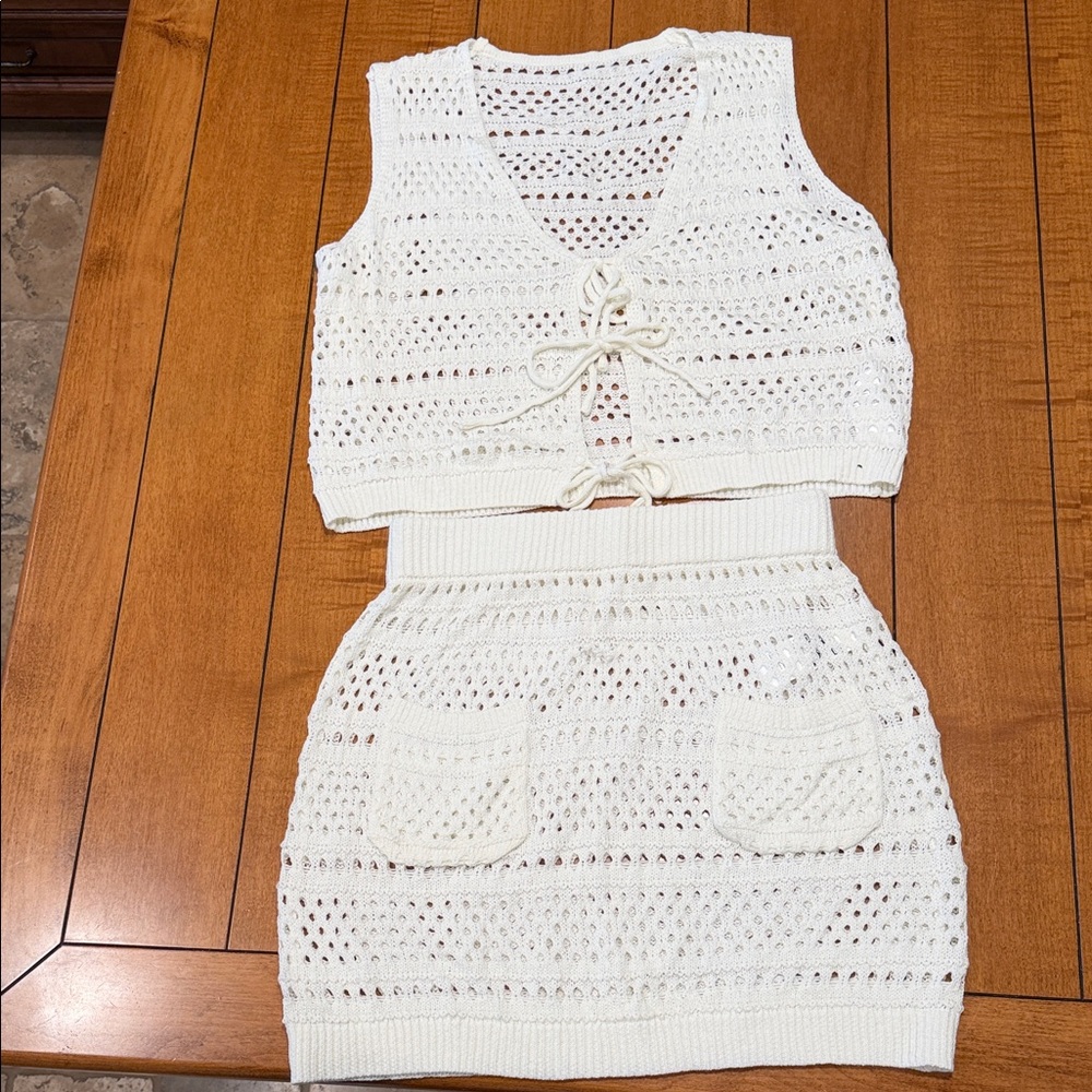 Amazon Cream Crochet Swim Coverup Set
